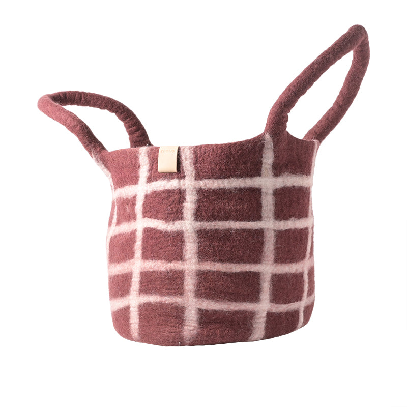 Aveva Wool Basket Large – Burgundy Checked