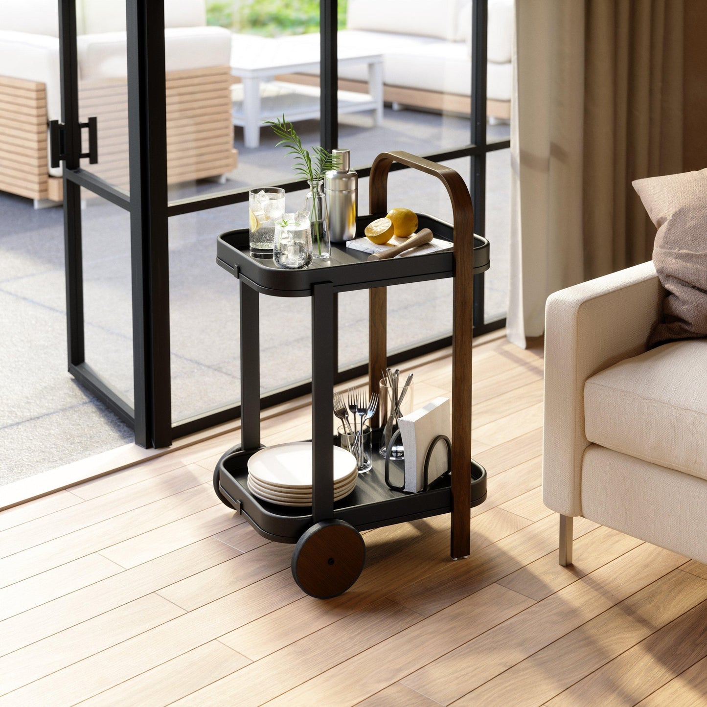 Umbra Bellwood Bar/Serving Cart – Zwart/Walnoot