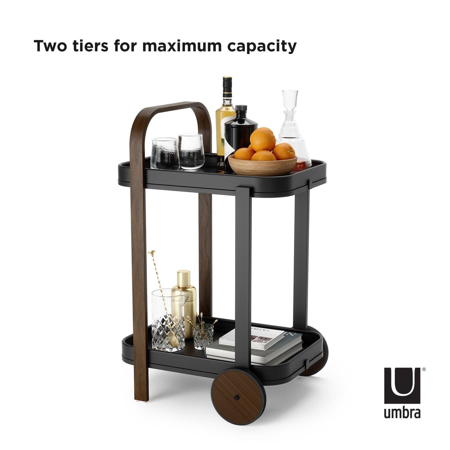 Umbra Bellwood Bar/Serving Cart – Zwart/Walnoot