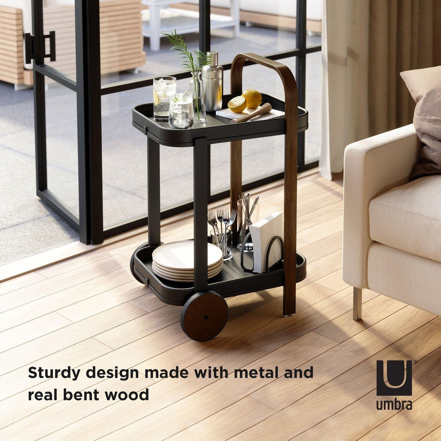 Umbra Bellwood Bar/Serving Cart – Zwart/Walnoot