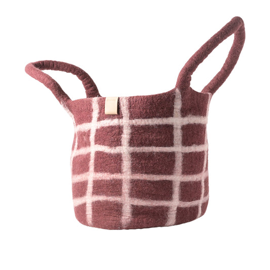 Aveva Wool Basket Large – Burgundy Checked