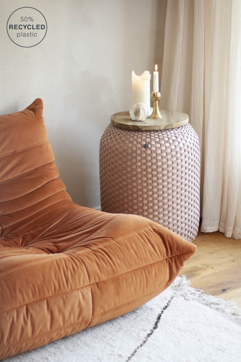 Handed By Halo hoge opbergtafel koper blush met houten plaat