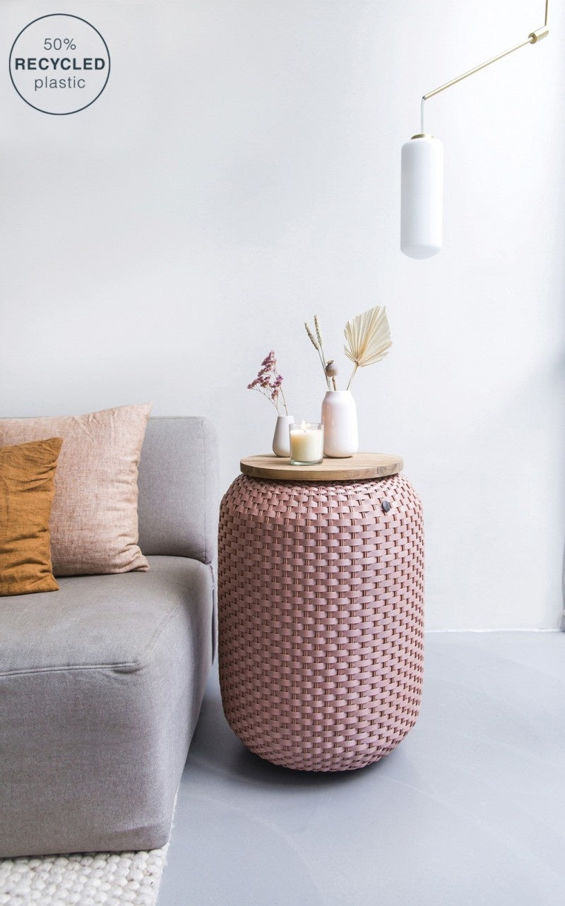 Handed By Halo hoge opbergtafel koper blush met houten plaat